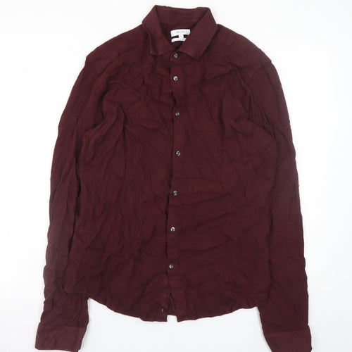 Reiss Men's Burgundy Slim Fit Long Sleeve Button-Up Shirt Size L