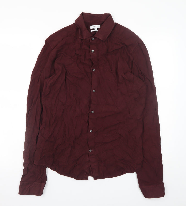 Reiss Men's Burgundy Slim Fit Long Sleeve Button-Up Shirt Size L