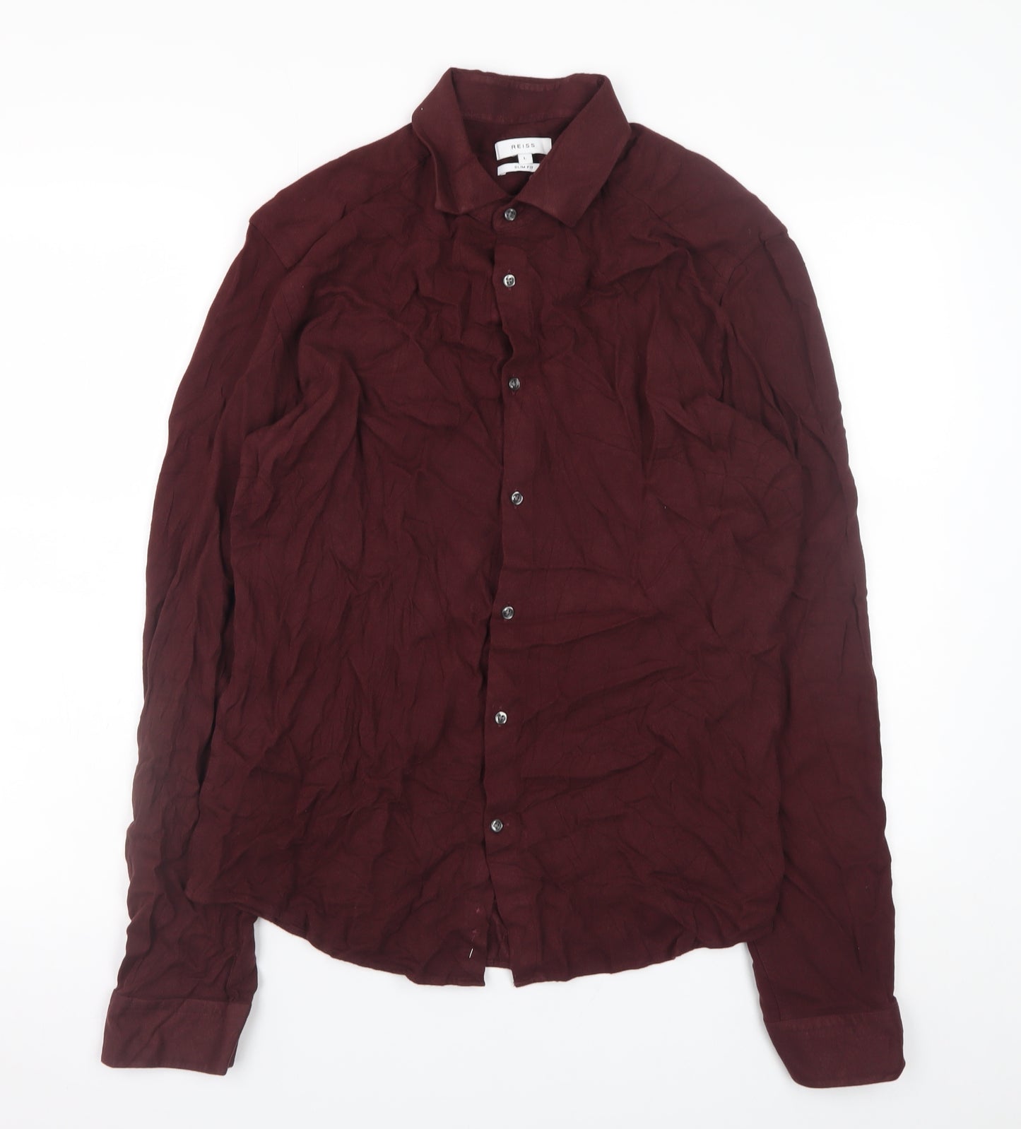 Reiss Men's Burgundy Slim Fit Long Sleeve Button-Up Shirt Size L