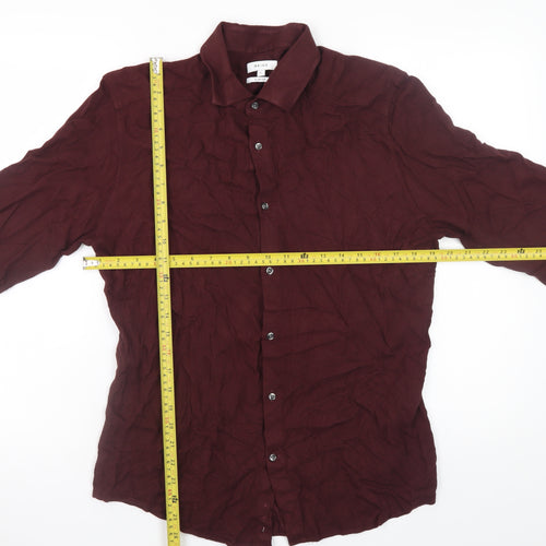Reiss Men's Burgundy Slim Fit Long Sleeve Button-Up Shirt Size L