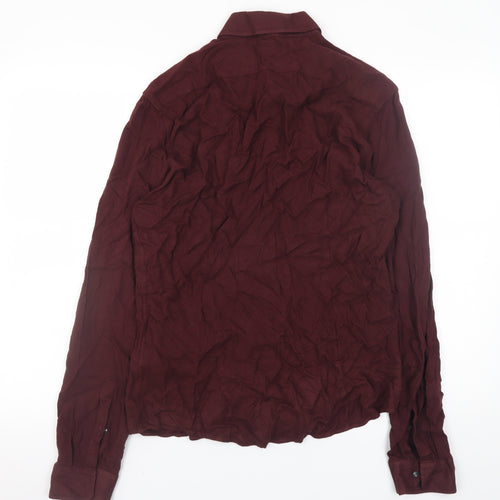Reiss Men's Burgundy Slim Fit Long Sleeve Button-Up Shirt Size L
