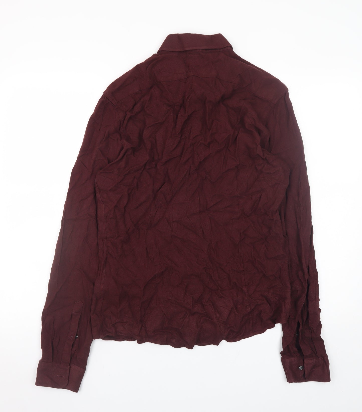 Reiss Men's Burgundy Slim Fit Long Sleeve Button-Up Shirt Size L