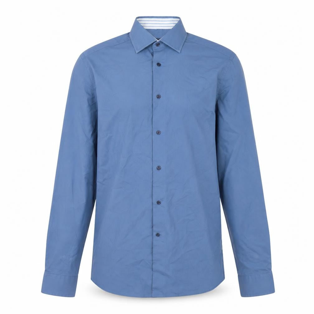 Front view of Next Men’s Blue Slim Fit Long Sleeve Button-Up Shirt 15.5in