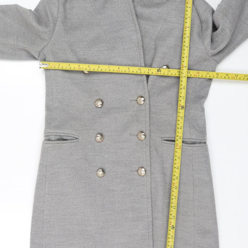 Topshop Petite Women’s Grey Faux Fur Collar Double Breasted Coat Size 8