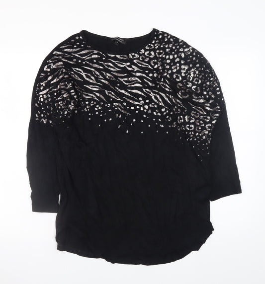 JD Williams Women Black Animal Print Tunic Blouse Size 14