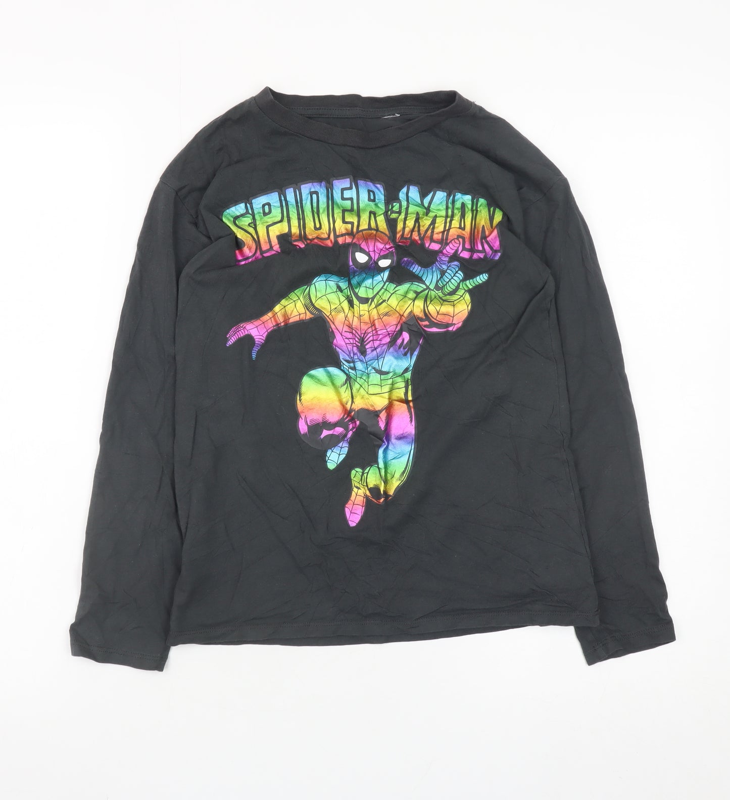 H&M Boys Black Spider-Man Long Sleeve Graphic T-Shirt 8-10 Years