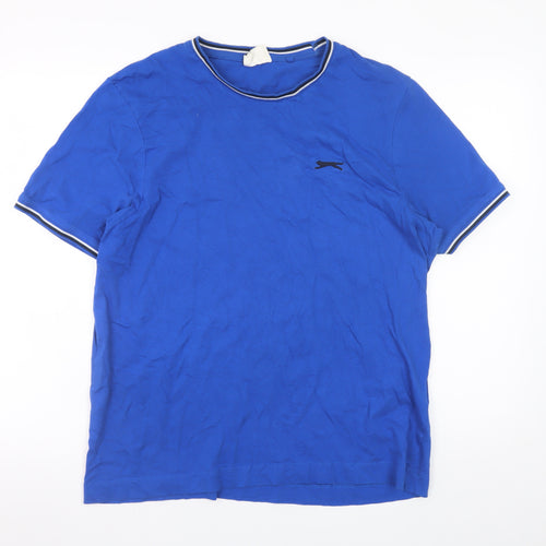 Slazenger Men Blue L Crew Neck Short Sleeve Cotton T-Shirt