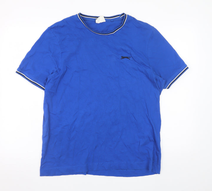 Slazenger Men Blue L Crew Neck Short Sleeve Cotton T-Shirt