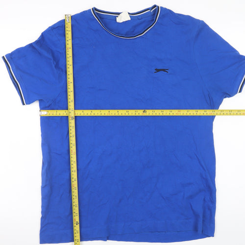 Slazenger Men Blue L Crew Neck Short Sleeve Cotton T-Shirt