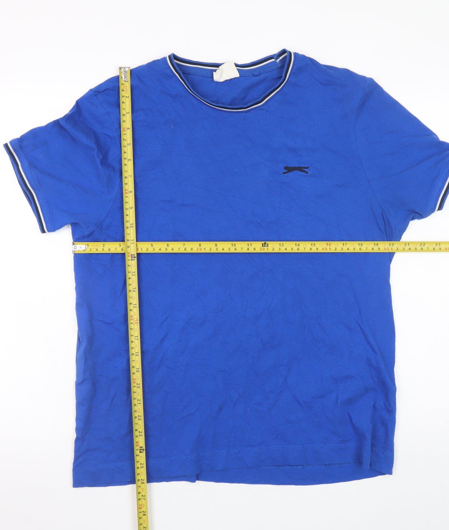 Slazenger Men Blue L Crew Neck Short Sleeve Cotton T-Shirt