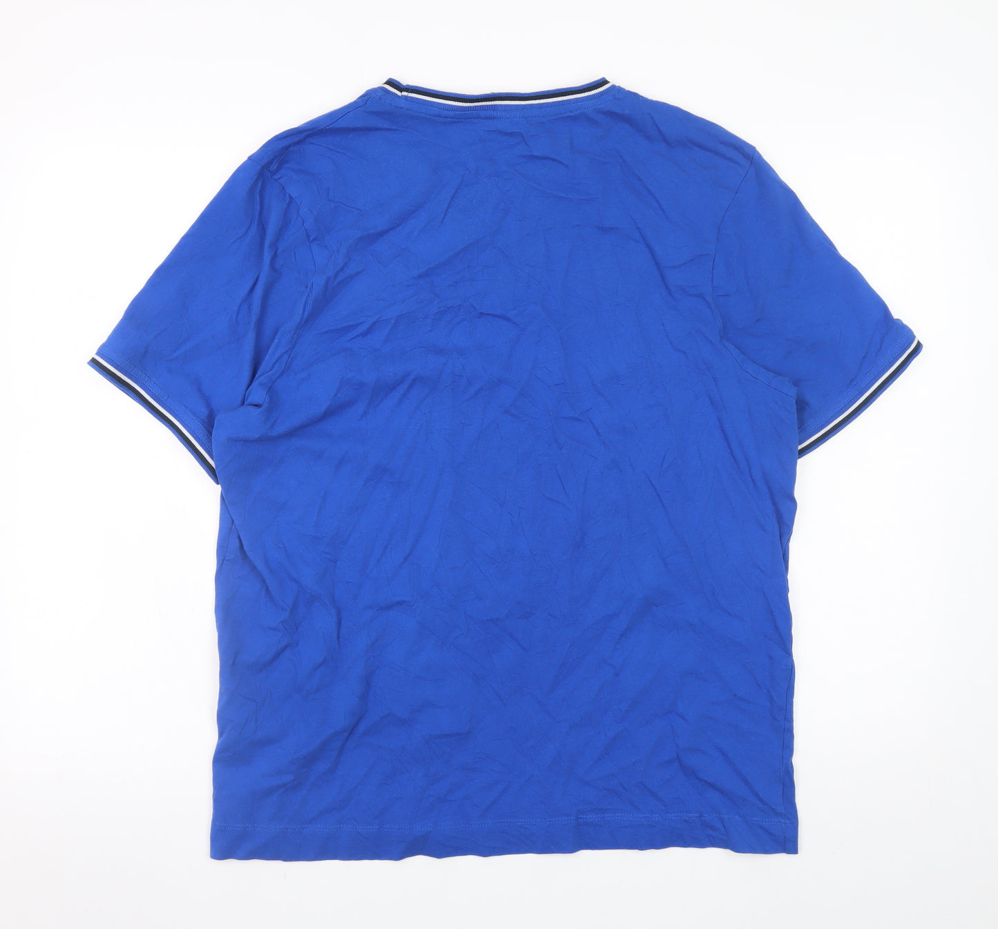 Slazenger Men Blue L Crew Neck Short Sleeve Cotton T-Shirt
