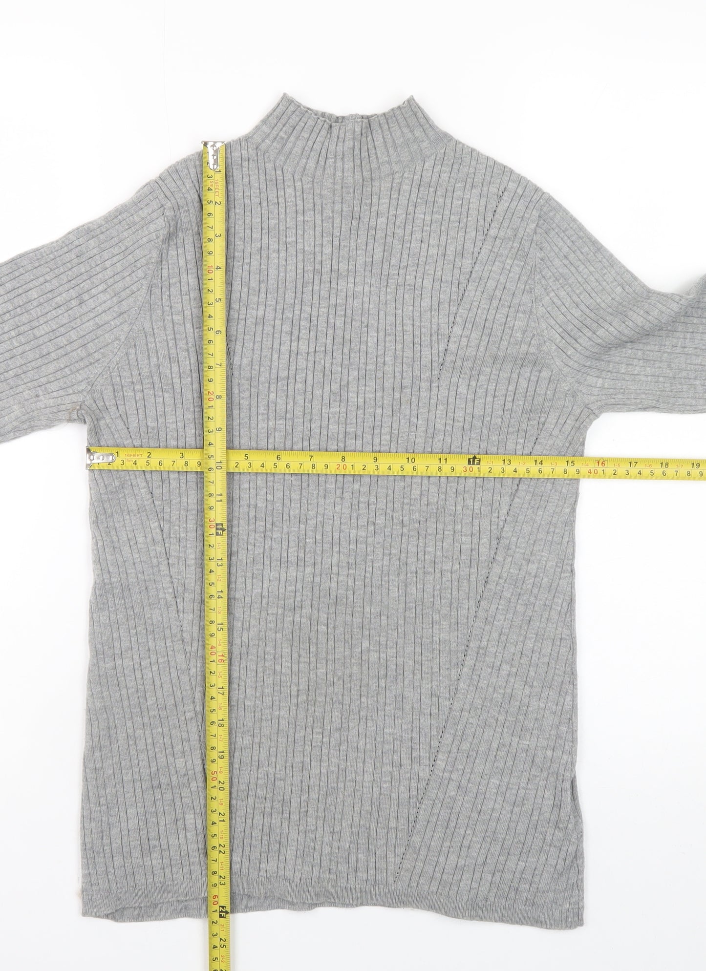 Monsoon Womens Grey Ribbed Mock Neck Knit Jumper Size M