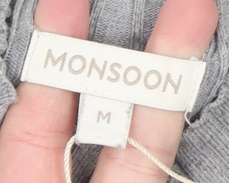 Monsoon Womens Grey Ribbed Mock Neck Knit Jumper Size M