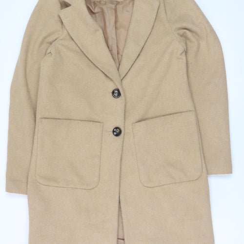 New Look Womens Beige Mid-Length Overcoat UK 10 Lined Classic Style
