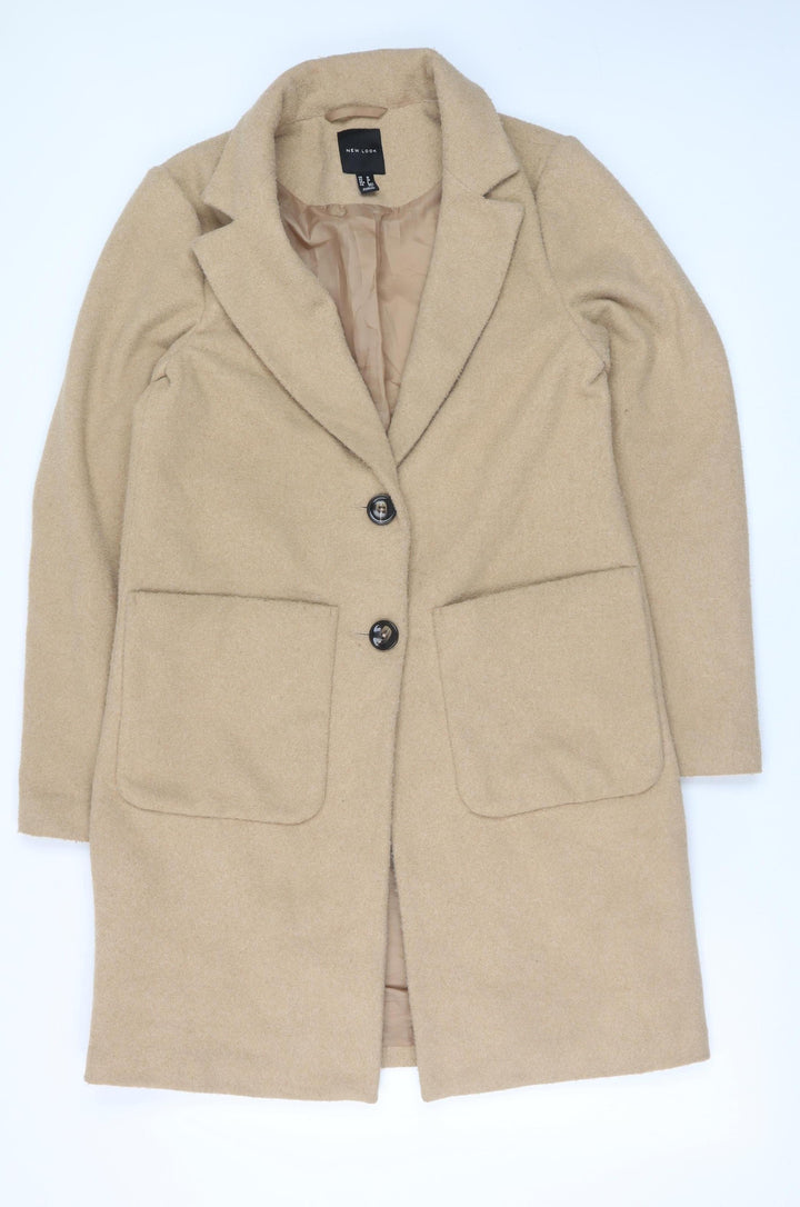 New Look Womens Beige Mid-Length Overcoat UK 10 Lined Classic Style