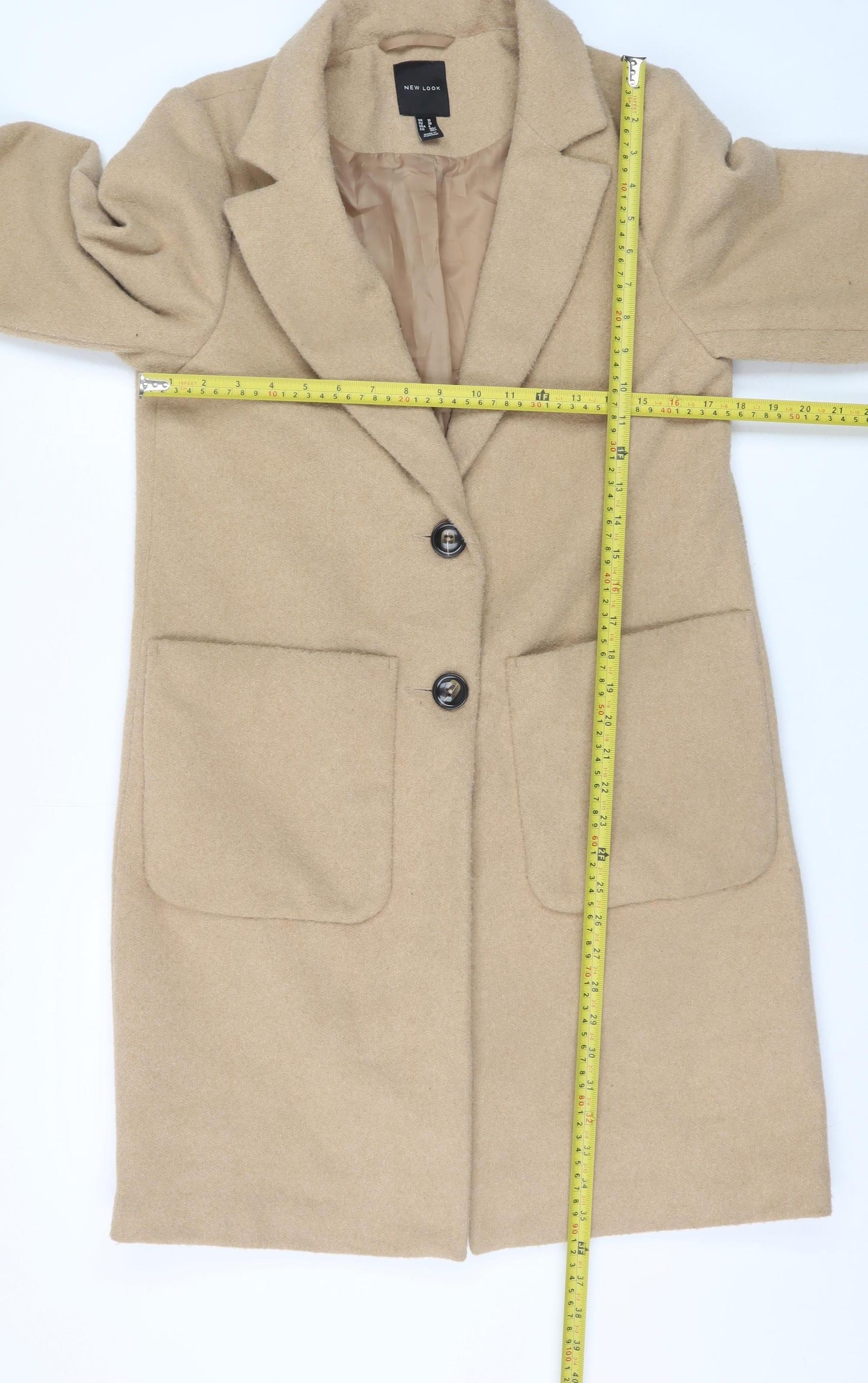 New Look Womens Beige Mid-Length Overcoat UK 10 Lined Classic Style