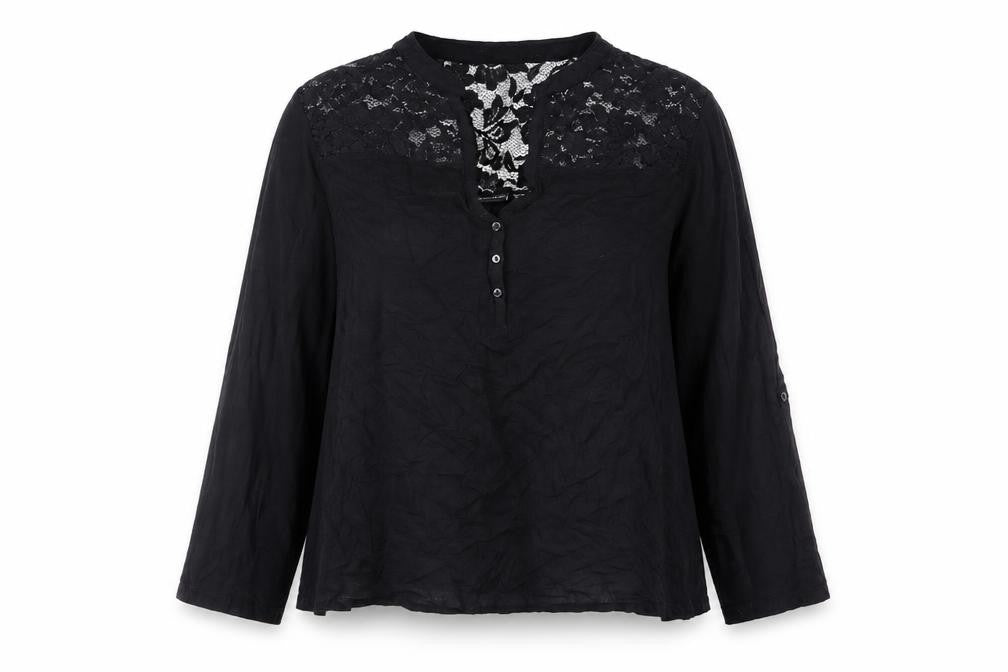 Front view of Body Flirt Women's Black Lace Tunic Blouse, size L