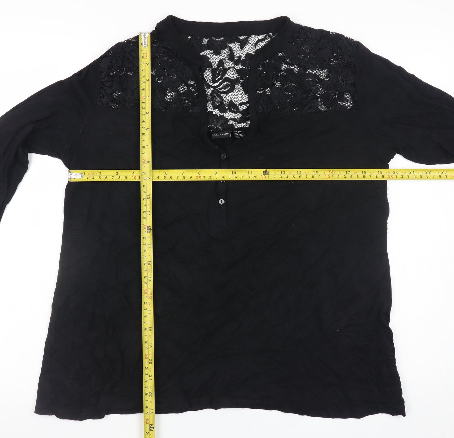 BODY FLIRT Women's Black Lace Tunic Blouse Size L