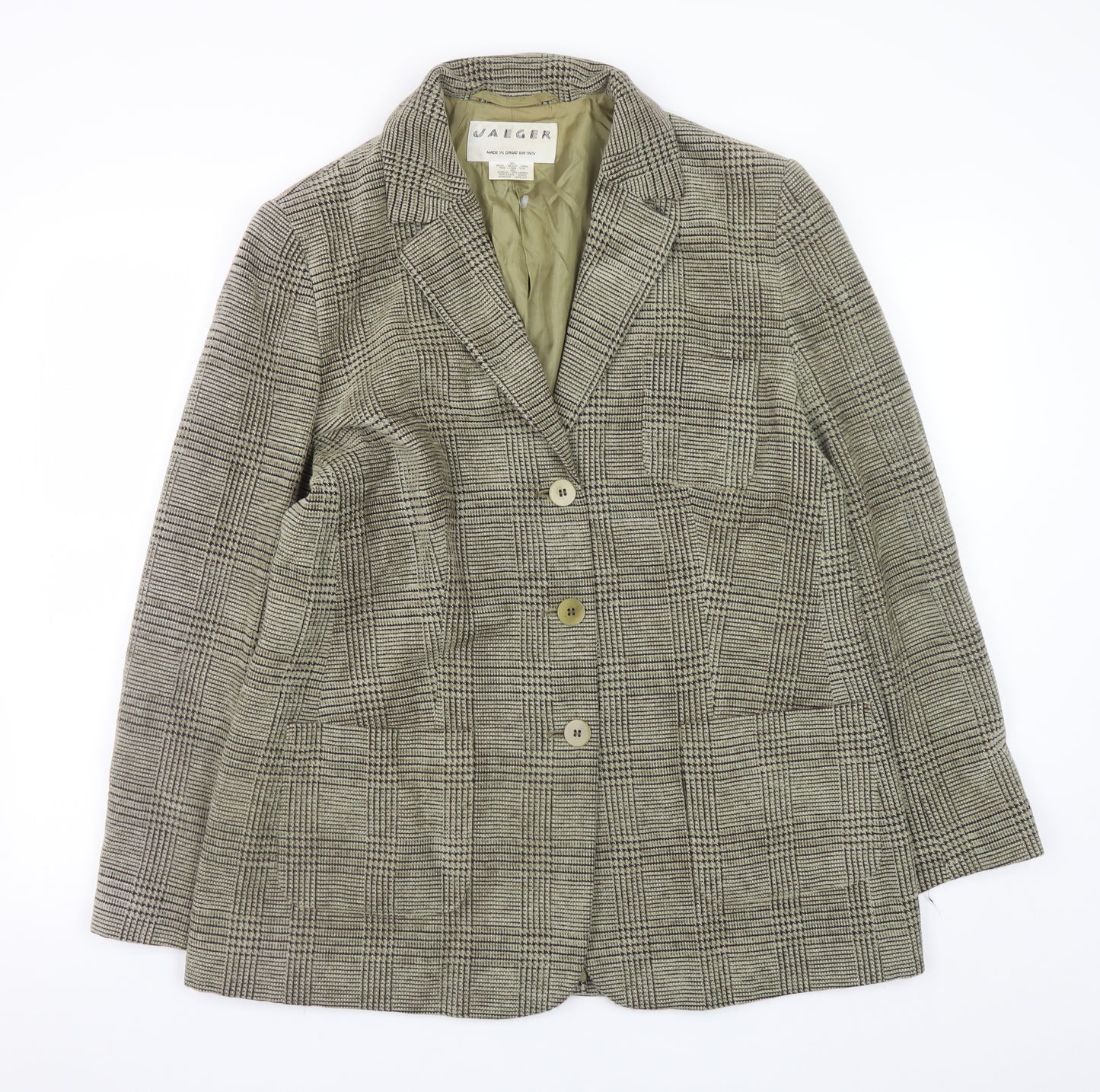 Jaeger Women Brown Check Wool Blend Blazer Jacket UK 16