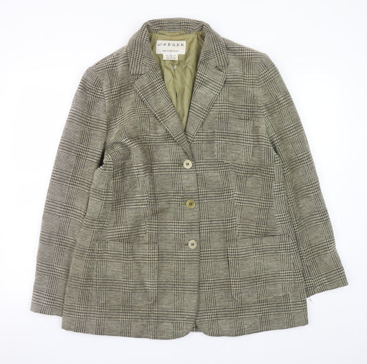 Jaeger Women Brown Check Wool Blend Blazer Jacket UK 16