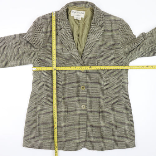 Jaeger Women Brown Check Wool Blend Blazer Jacket UK 16
