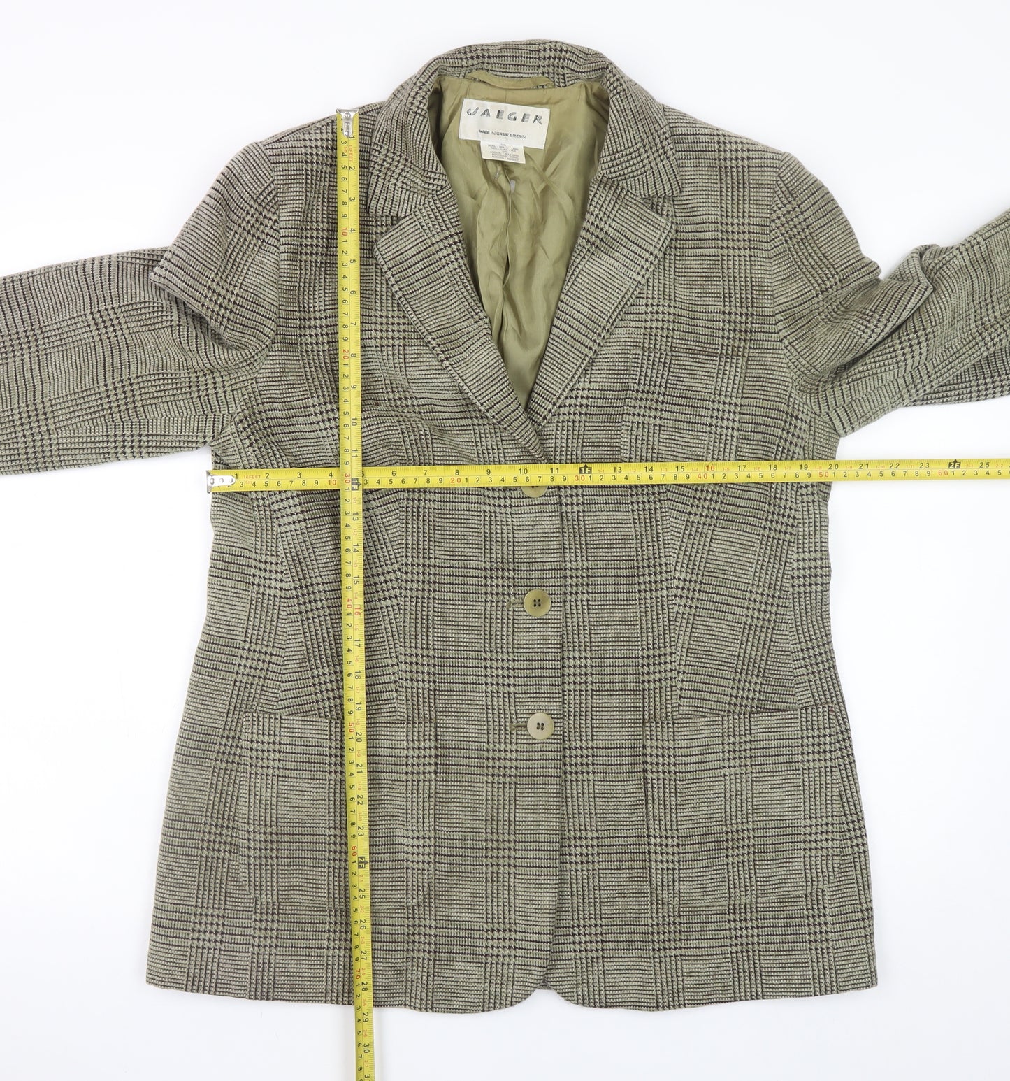 Jaeger Women Brown Check Wool Blend Blazer Jacket UK 16