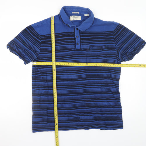 Penguin by Munsingwear Men’s Blue Striped Cotton Polo Shirt Size L