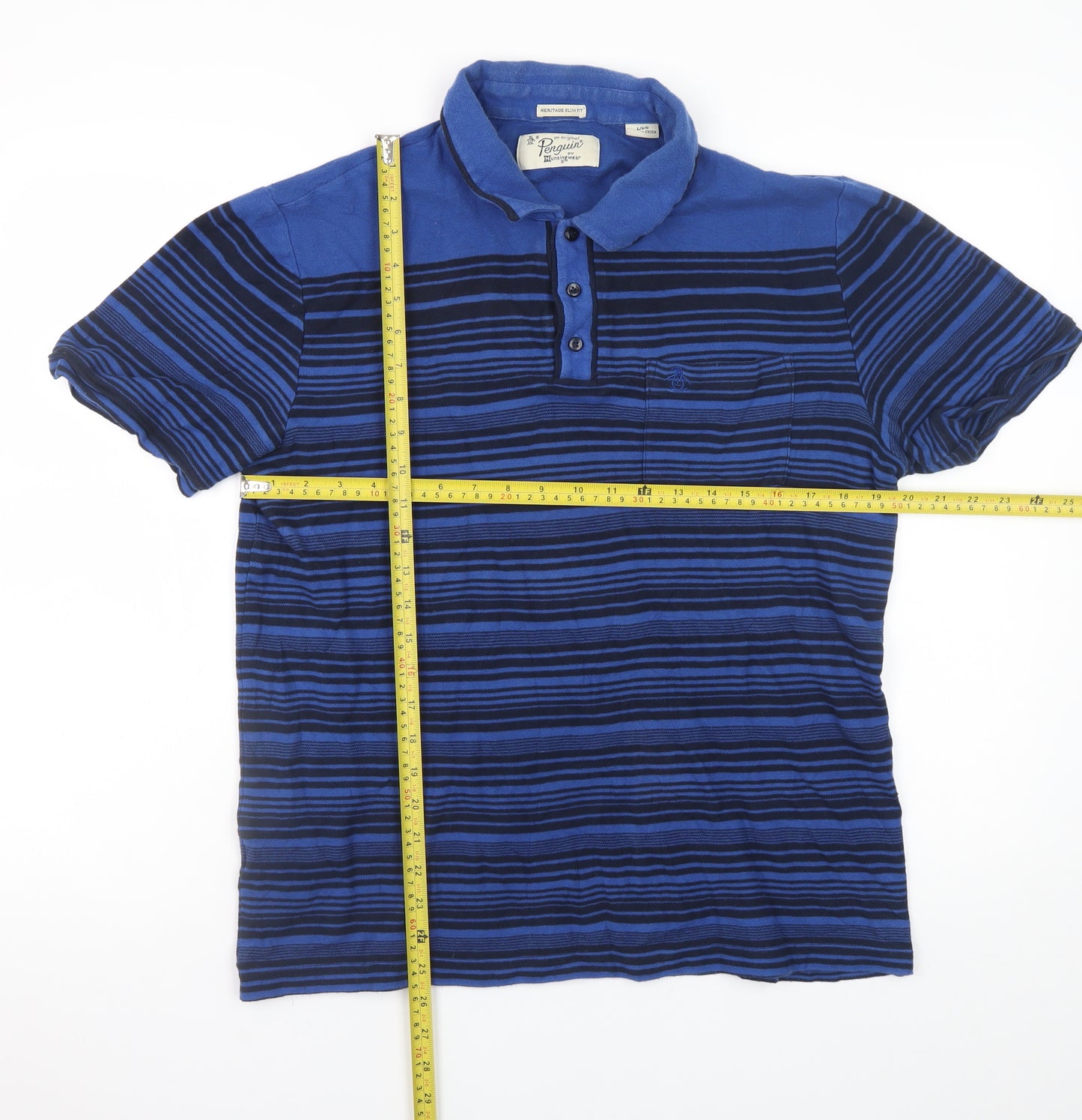 Penguin by Munsingwear Men’s Blue Striped Cotton Polo Shirt Size L