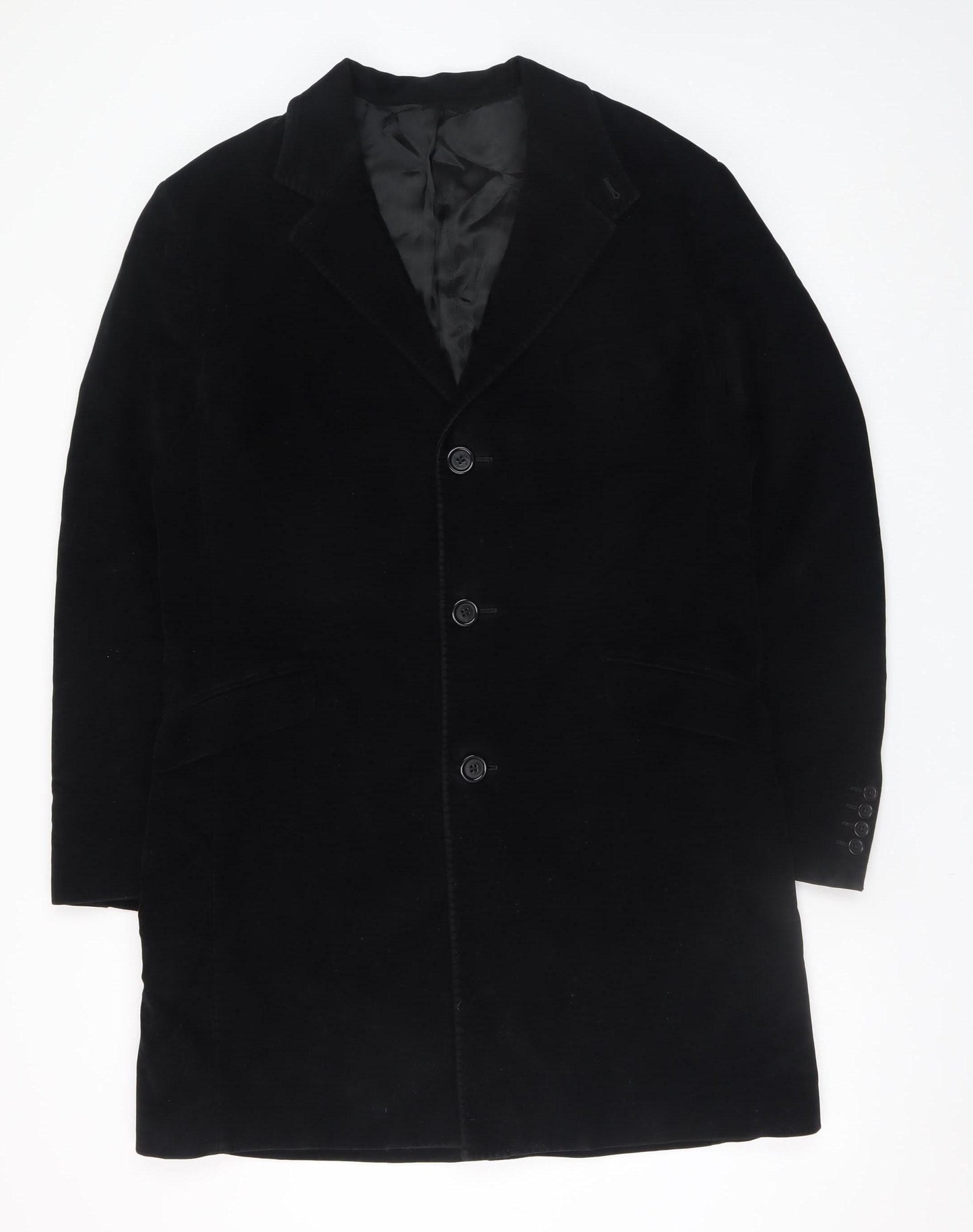 Nigel Hall Men's Black Cotton Cashmere Long Overcoat XL