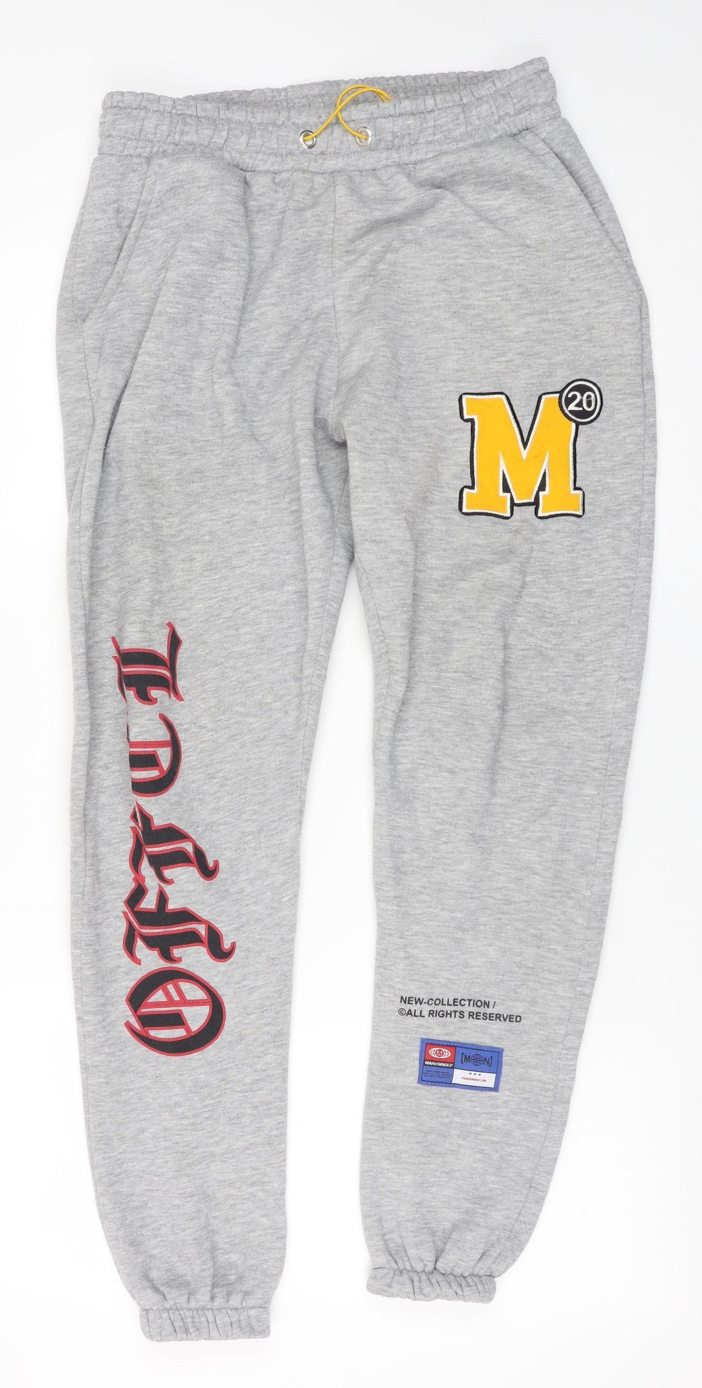 boohooMAN Men's Grey M College Logo Jogger Sweatpants