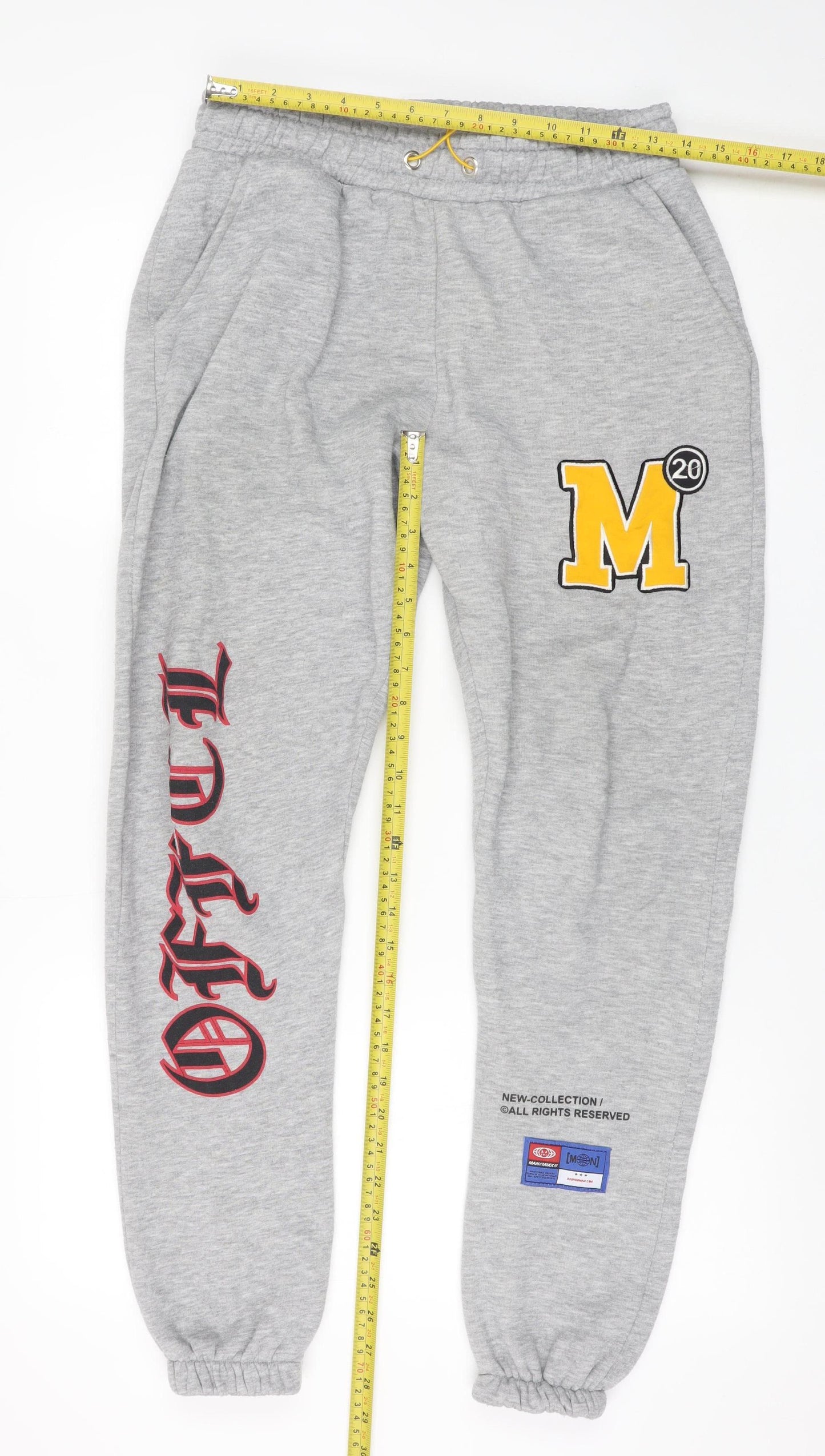 boohooMAN Men's Grey M College Logo Jogger Sweatpants