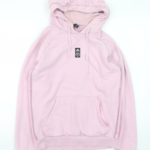 Adidas Womens Pink Hooded Pullover Hoodie Medium Cotton Casual