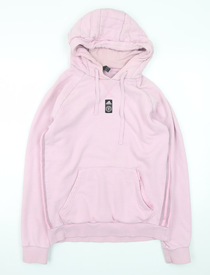Adidas Womens Pink Hooded Pullover Hoodie Medium Cotton Casual