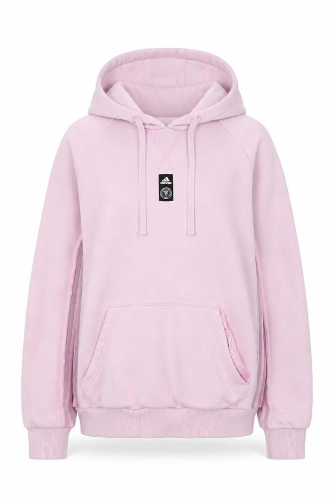 Front view of Adidas women’s pink hooded pullover hoodie medium cotton casual
