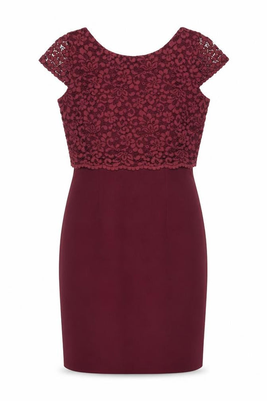 Front view of Coast Women's Red Lace Sheath Dress, size 6, Elegant Party Wear