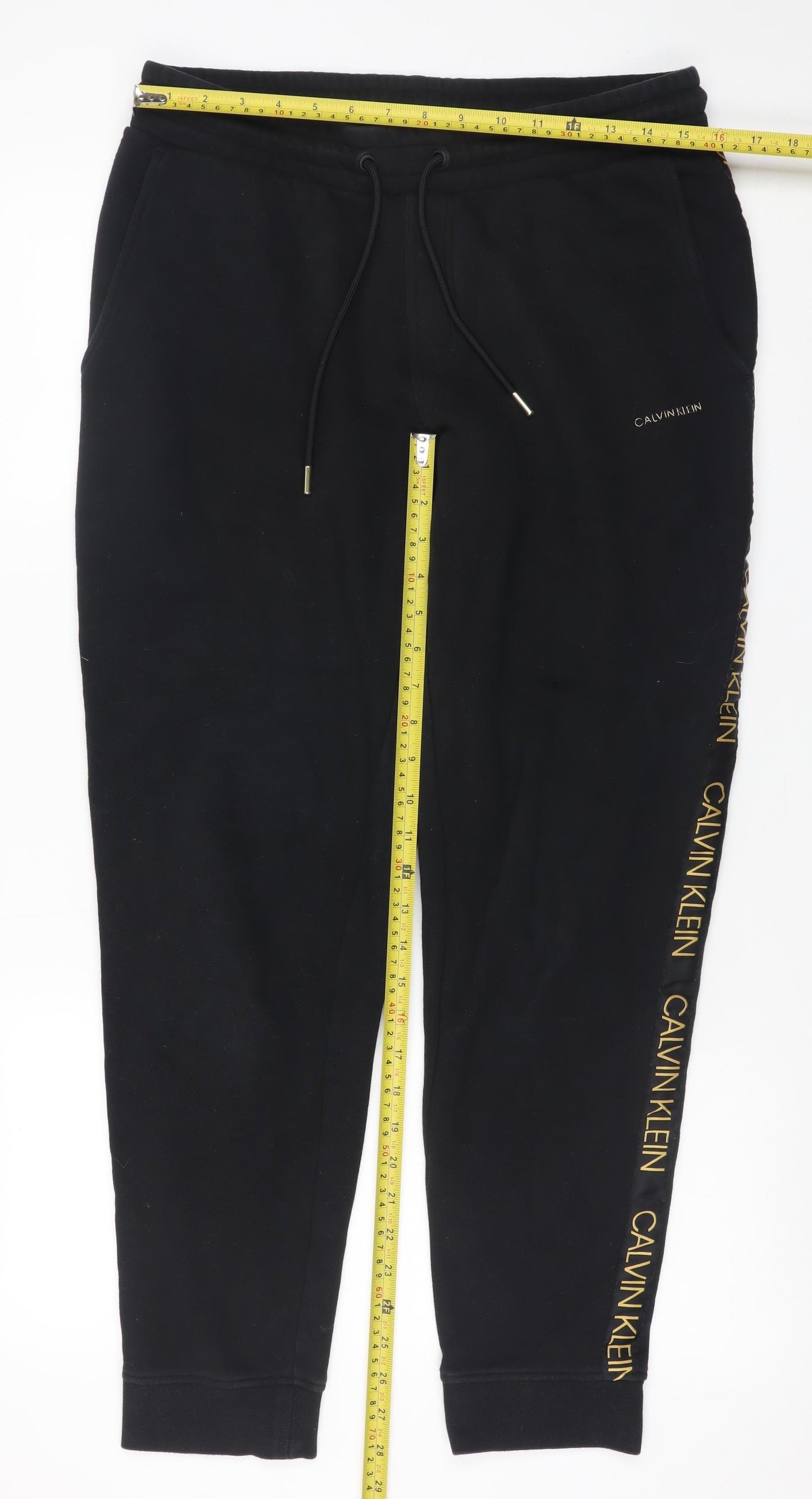 Calvin Klein Men's Black Jogger Trousers M Logo Tape Drawstring