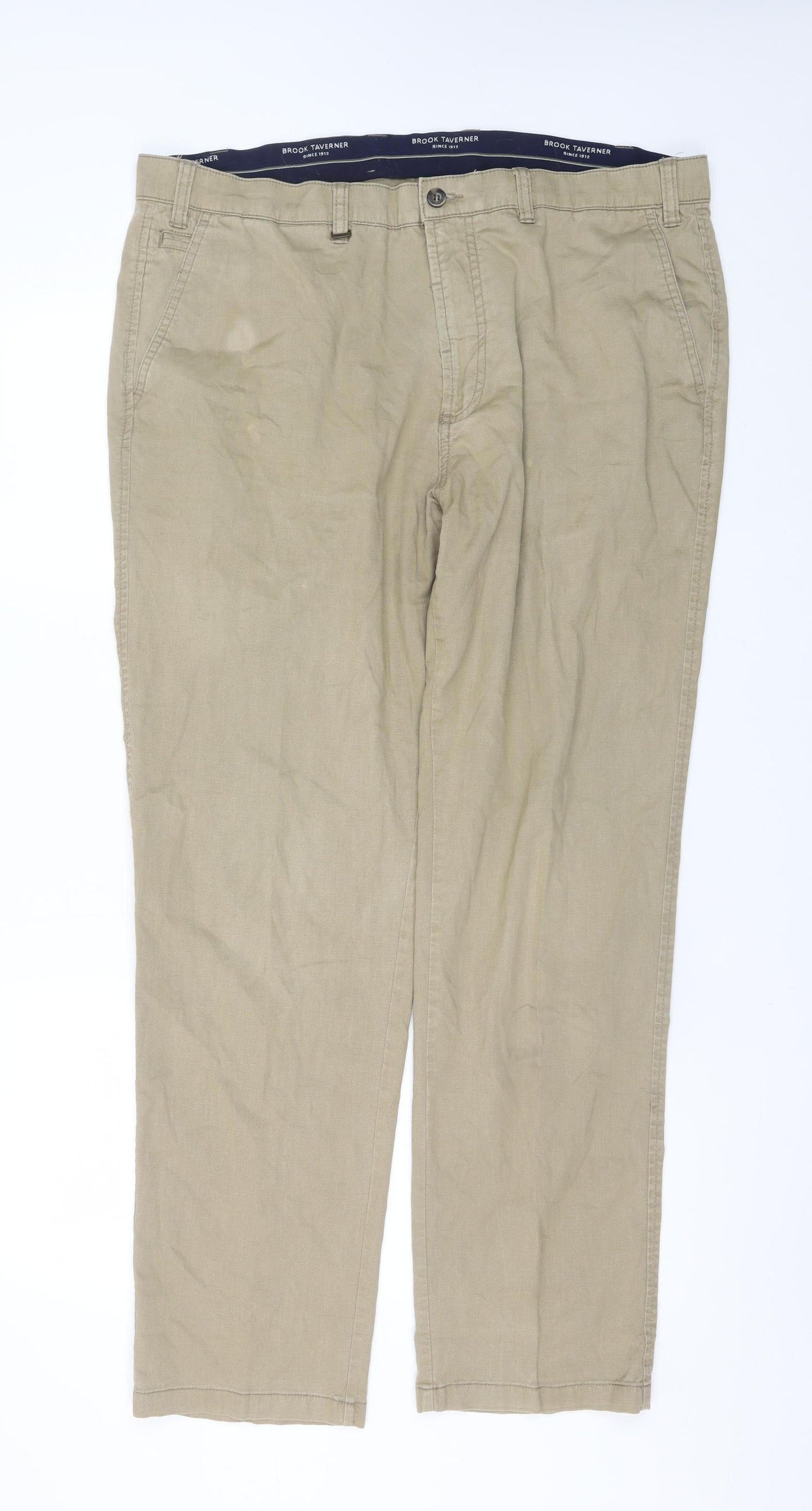 Brook Taverner Men's Beige Chino Trousers 40R Regular Fit Cotton Blend