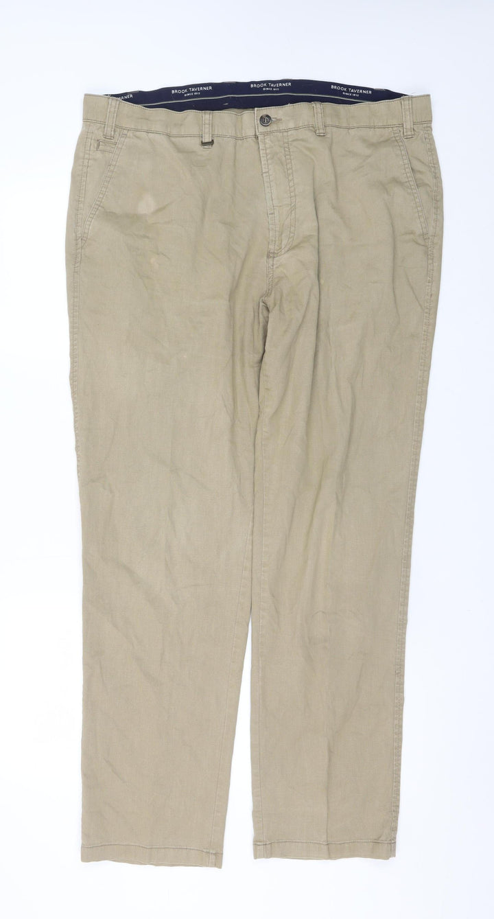 Brook Taverner Men's Beige Chino Trousers 40R Regular Fit Cotton Blend