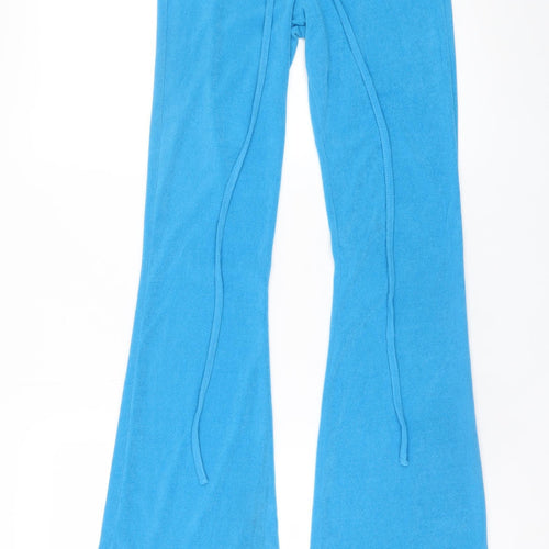 Bershka Women Blue Flared Terry Sweatpants XS Drawstring Comfort