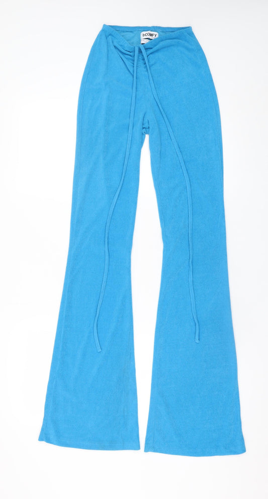 Bershka Women Blue Flared Terry Sweatpants XS Drawstring Comfort