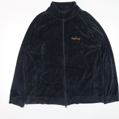 Nautica Men Blue M Velour Full Zip Jacket Stand Collar