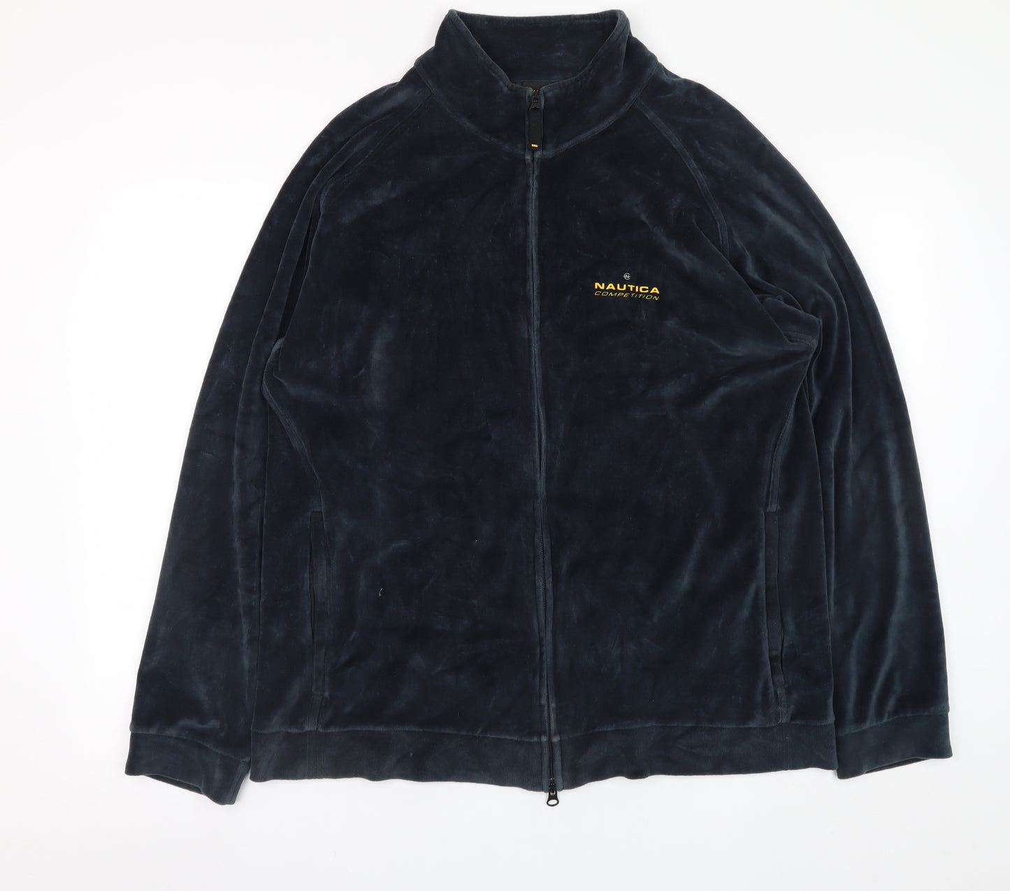 Nautica Men Blue M Velour Full Zip Jacket Stand Collar