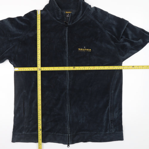 Nautica Men Blue M Velour Full Zip Jacket Stand Collar
