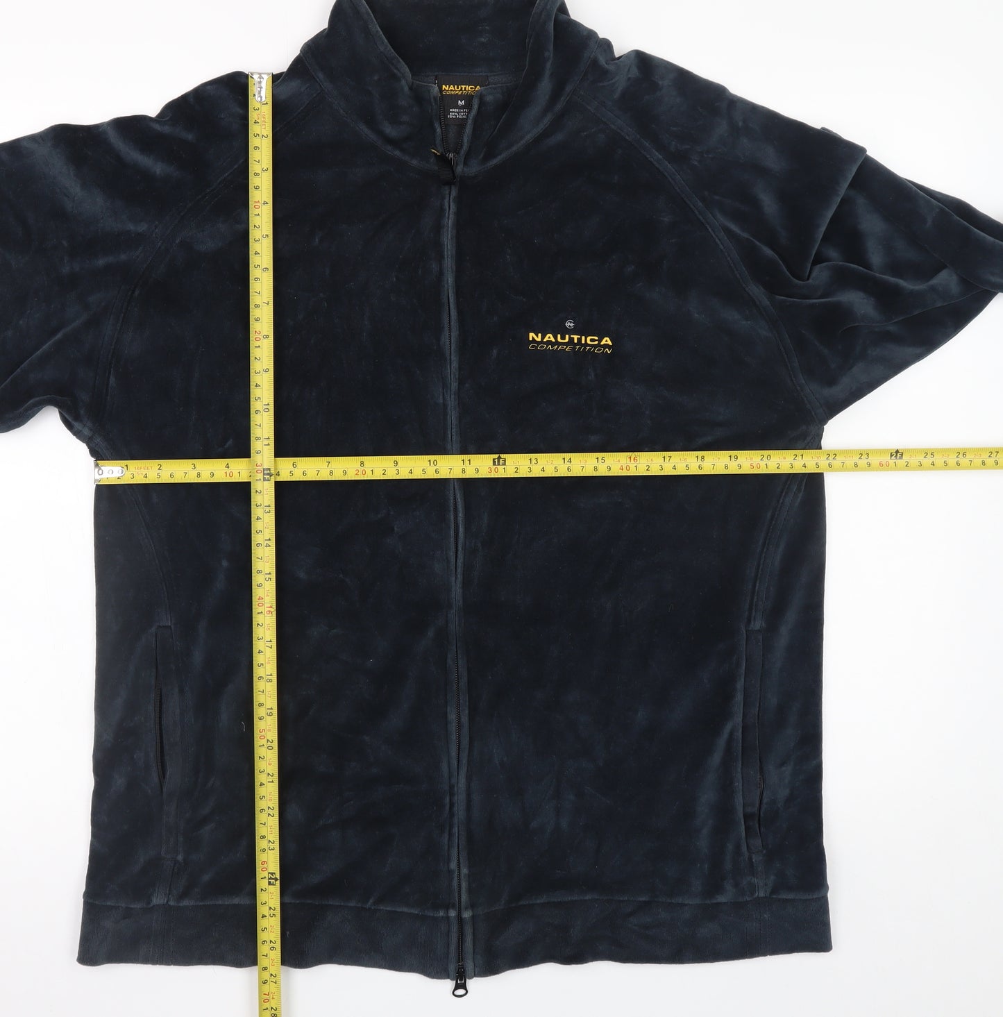 Nautica Men Blue M Velour Full Zip Jacket Stand Collar