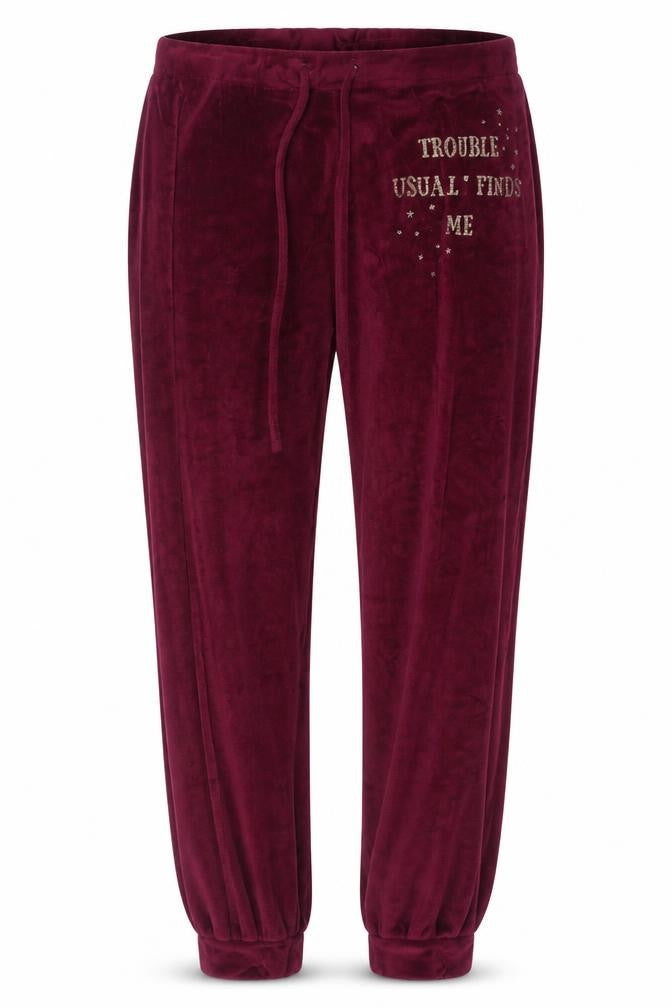 Front view of Harry Potter Women's Red Velour Pyjama Pants L 14-16 Drawstring