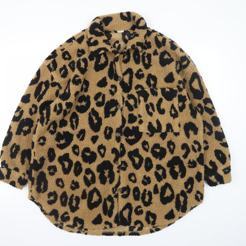 Next Girls Brown Leopard Print Fleece Shirt Jacket 13 Years