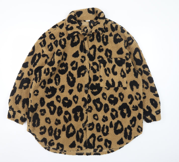Next Girls Brown Leopard Print Fleece Shirt Jacket 13 Years