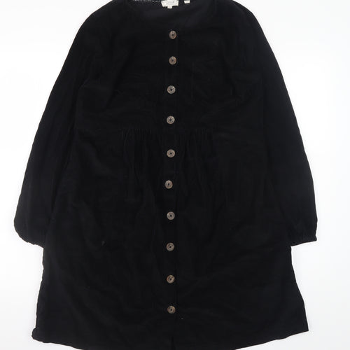 Fat Face Women Black Cotton Long Sleeve Shirt Dress Size 12