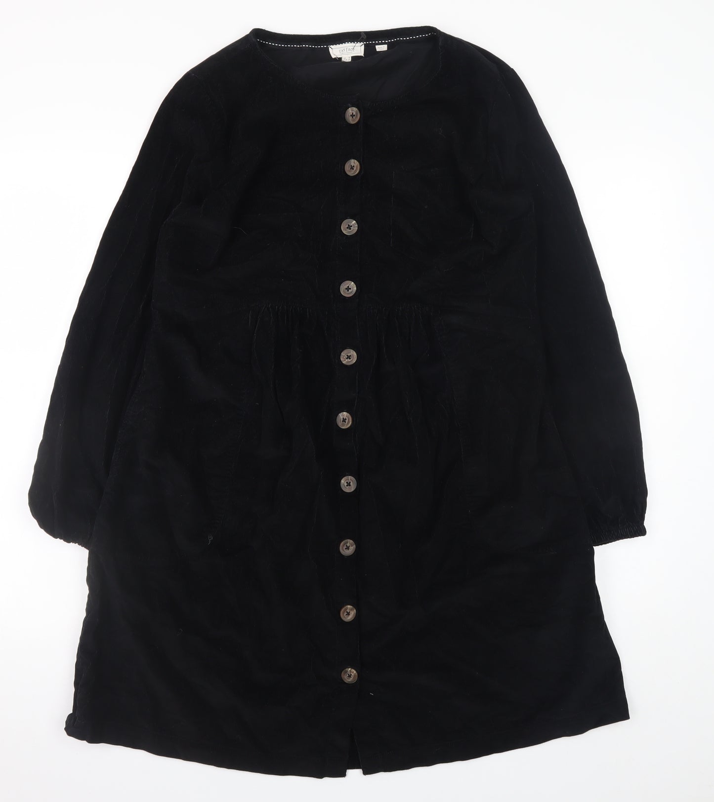 Fat Face Women Black Cotton Long Sleeve Shirt Dress Size 12