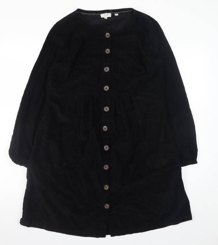 Fat Face Women Black Cotton Long Sleeve Shirt Dress Size 12